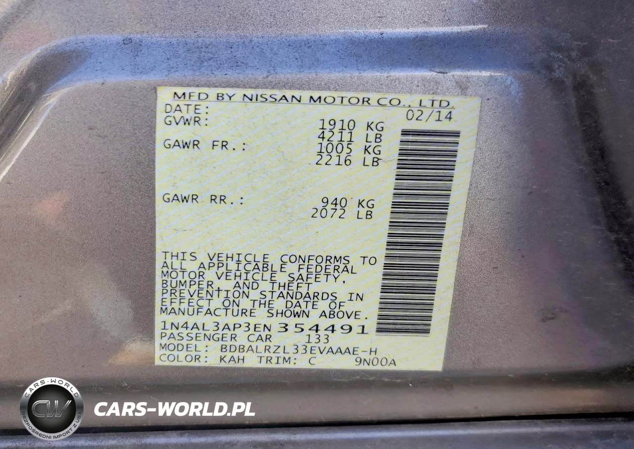 2014 Nissan Altima 2.5 S VIN:1N4AL3AP3EN354491 - 12
