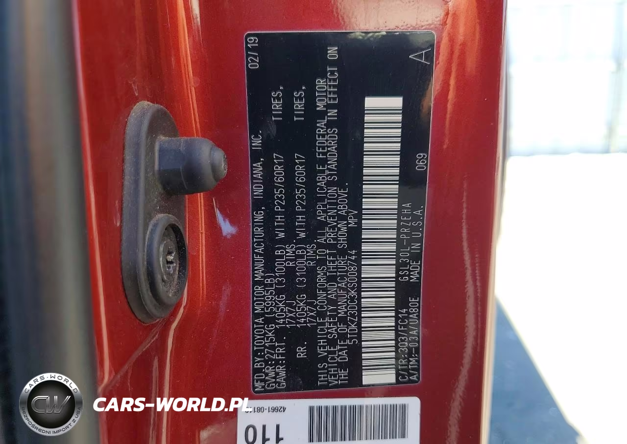 2019 Toyota Sienna Le VIN:5TDKZ3DC3KS008744 - 13