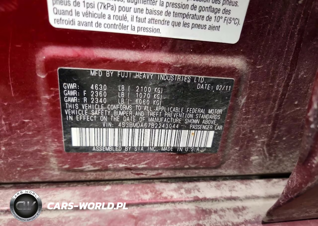 2011 Subaru Legacy 3.6R VIN:4S3BMDA67B2243044 - 12