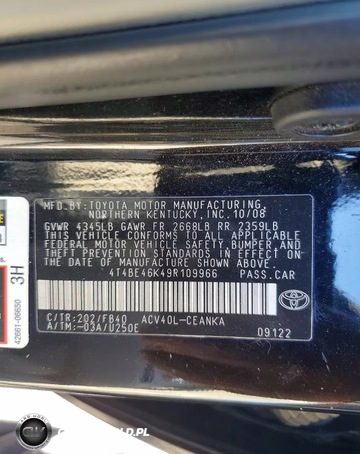 2009 Toyota Camry Le VIN:4T4BE46K49R109966 - 12