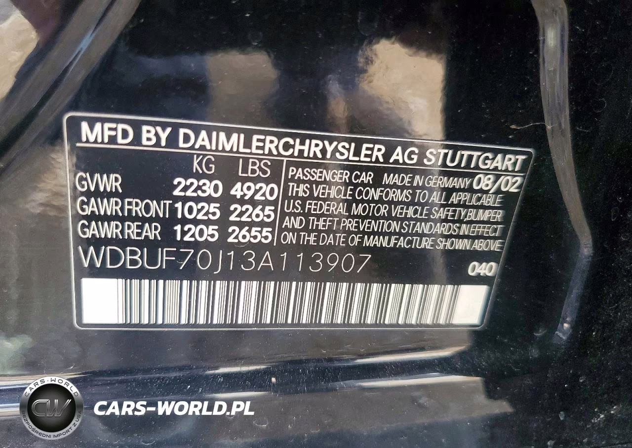 2003 Mercedes-Benz E 500 VIN:WDBUF70J13A113907 - 12