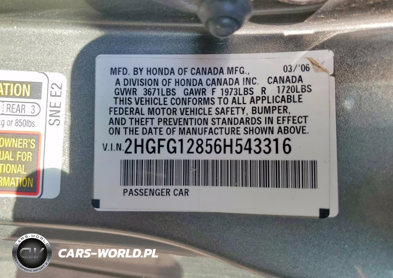 2006 Honda Civic Ex VIN:2HGFG12856H543316 - 12