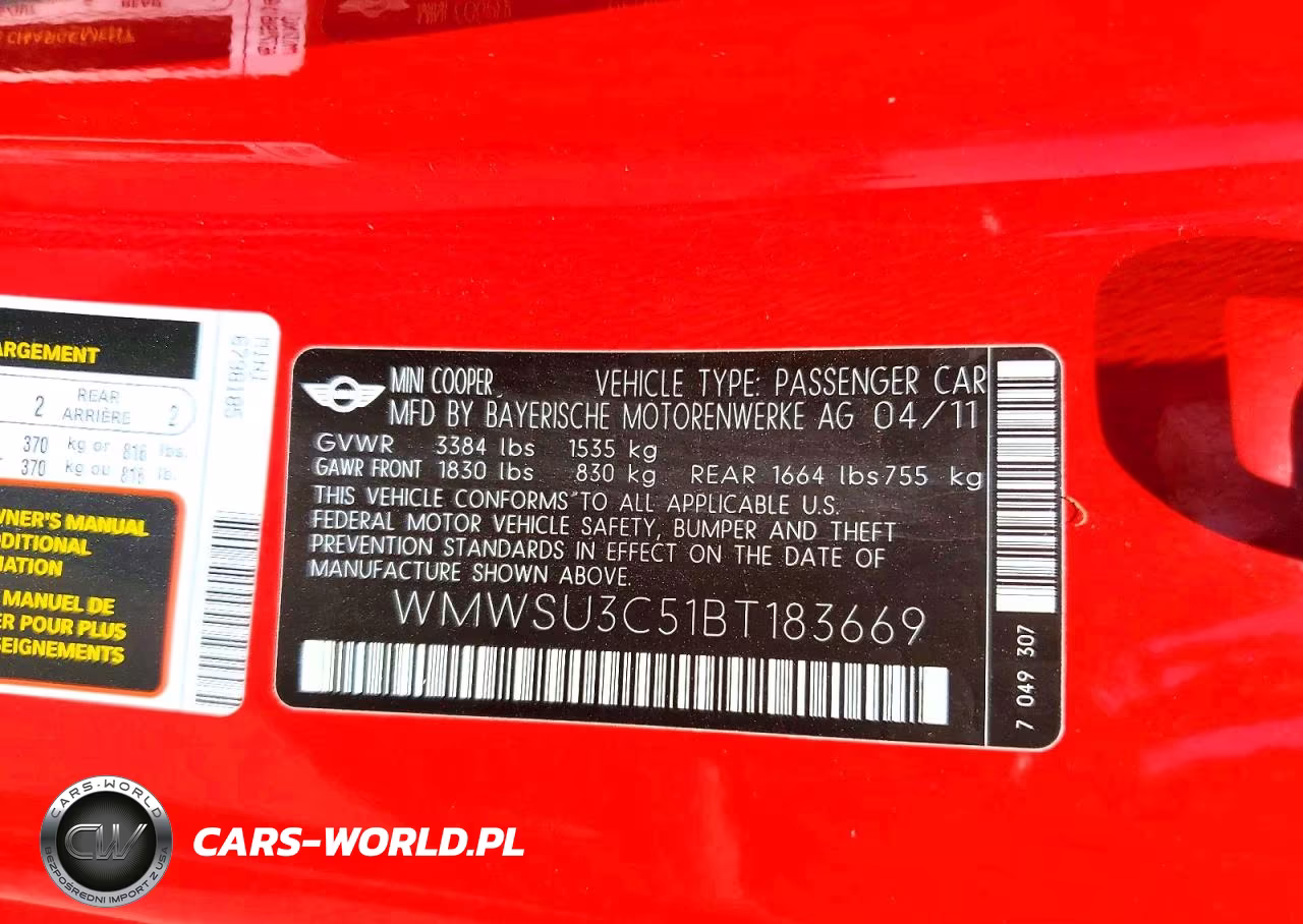 2011 Mini Cooper Base VIN:WMWSU3C51BT183669 - 12