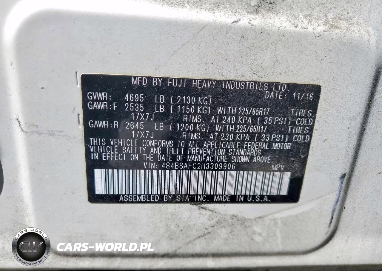 2017 Subaru Outback 2.5I Premium VIN:4S4BSAFC2H3309906 - 13