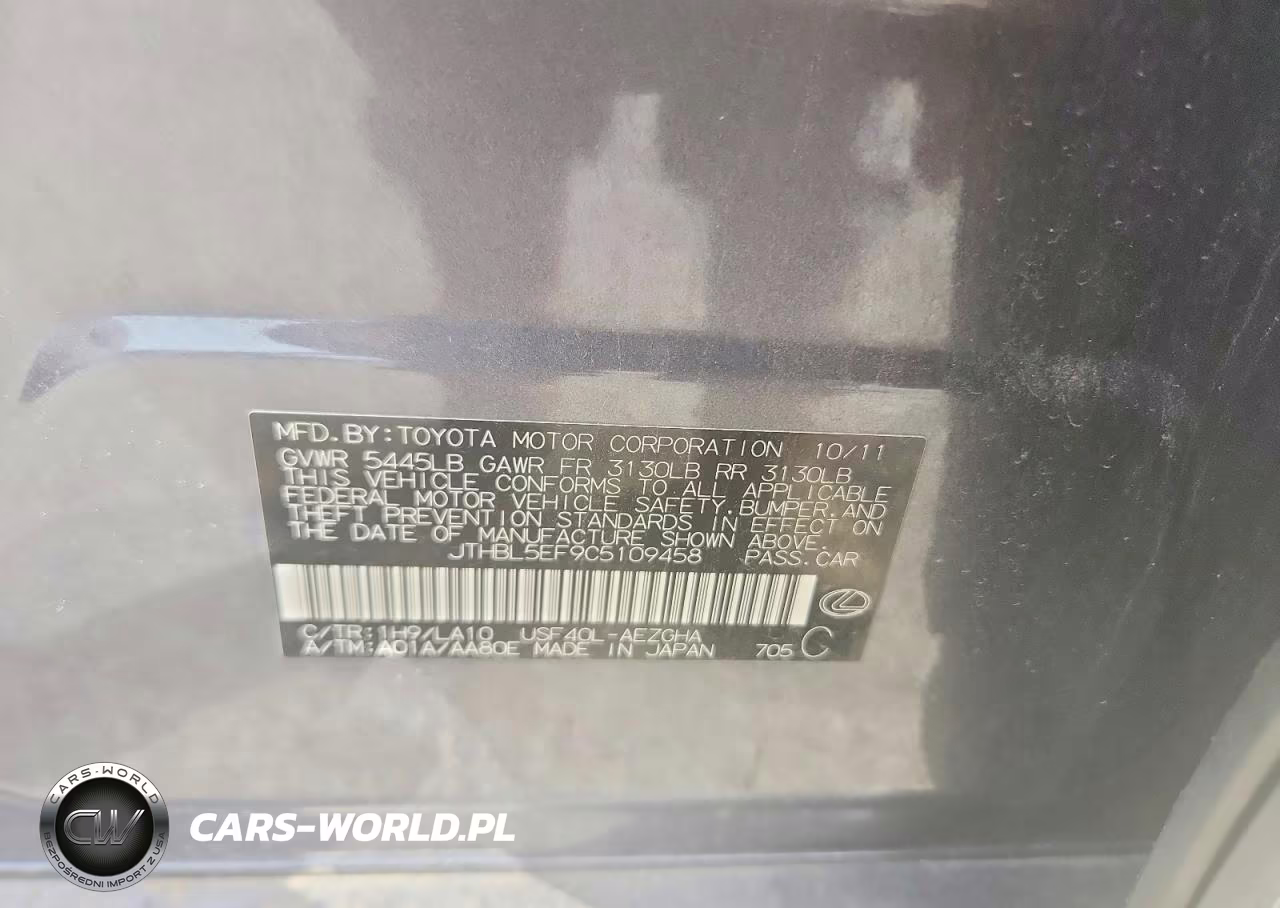 2012 Lexus Ls 460 VIN:JTHBL5EF9C5109458 - 12