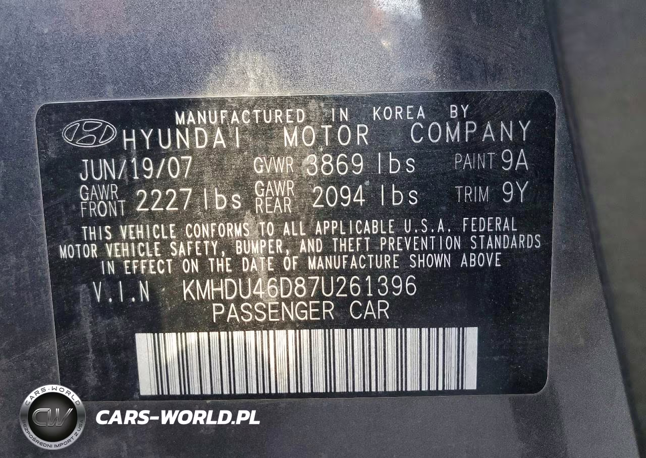2007 Hyundai Elantra Gls VIN:KMHDU46D87U261396 - 13