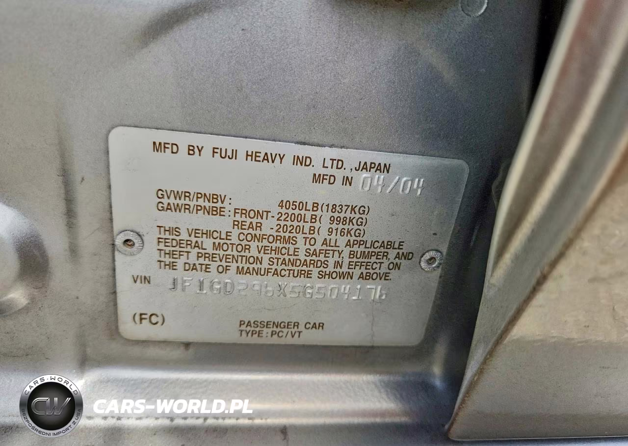 2005 Subaru Impreza Wrx VIN:JF1GD296X5G504176 - 12