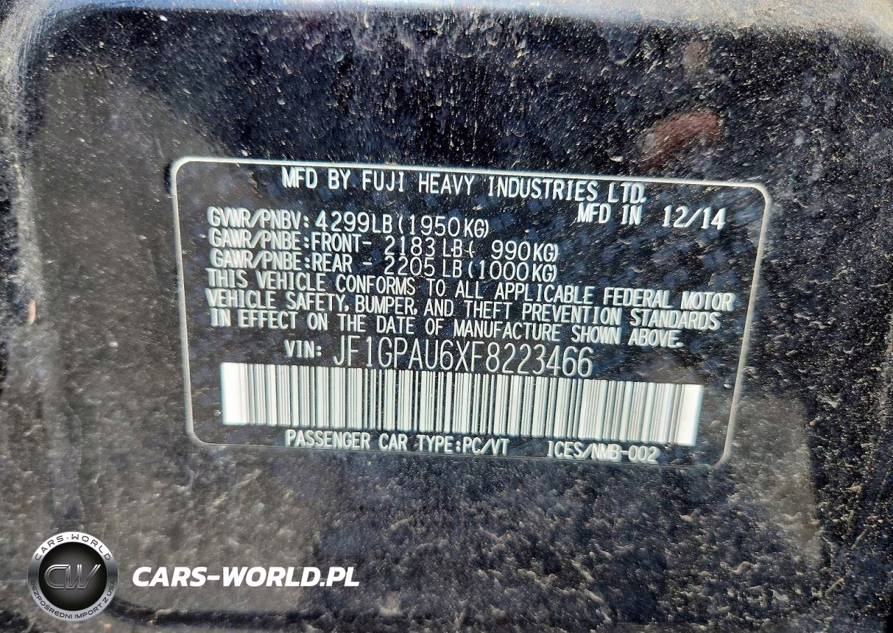 2015 Subaru Impreza Sport VIN:JF1GPAU6XF8223466 - 12