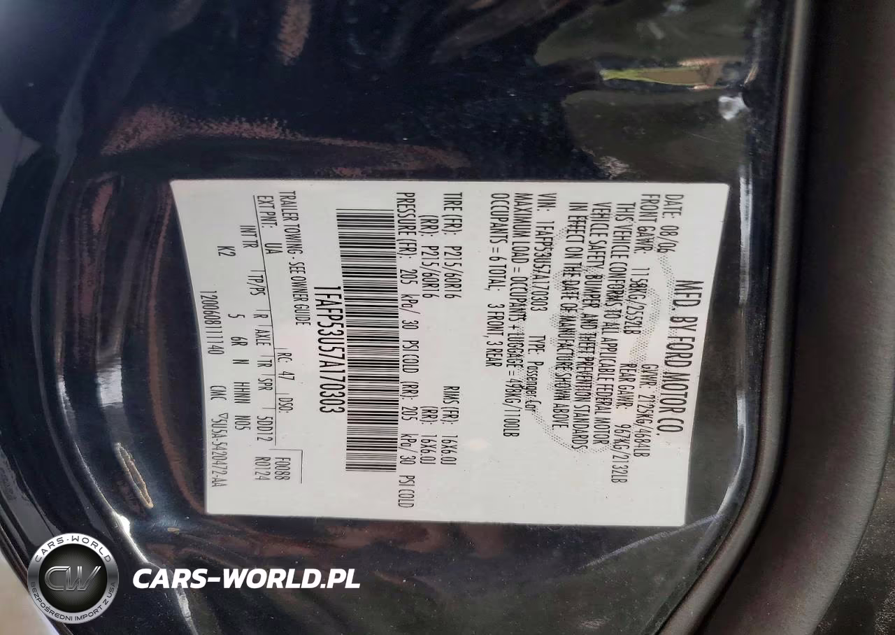 2007 Ford Taurus Se VIN:1FAFP53U57A170303 - 12