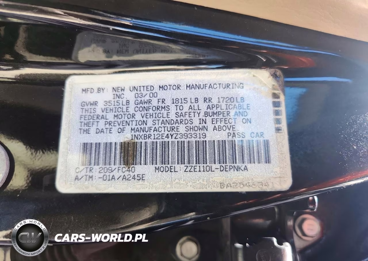 2000 Toyota Corolla Ve VIN:1NXBR12E4YZ393319 - 12