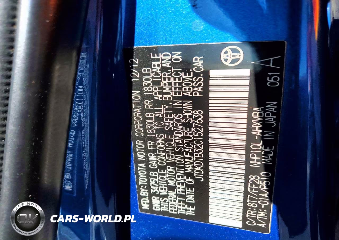 2012 Toyota Prius C Two VIN:JTDKDTB32C1527638 - 12
