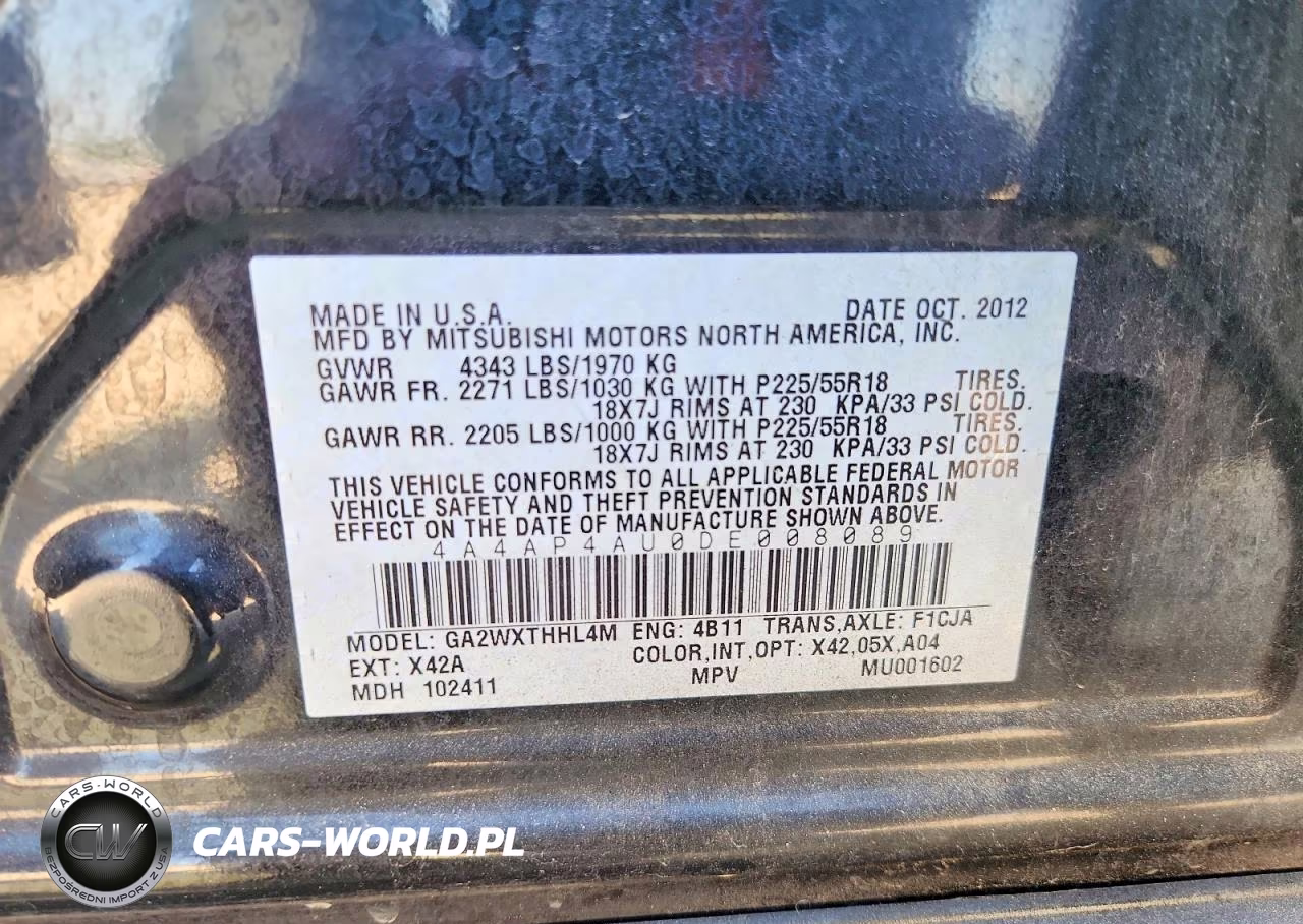 2013 Mitsubishi Outlander Sport Se VIN:4A4AP4AU0DE008089 - 14