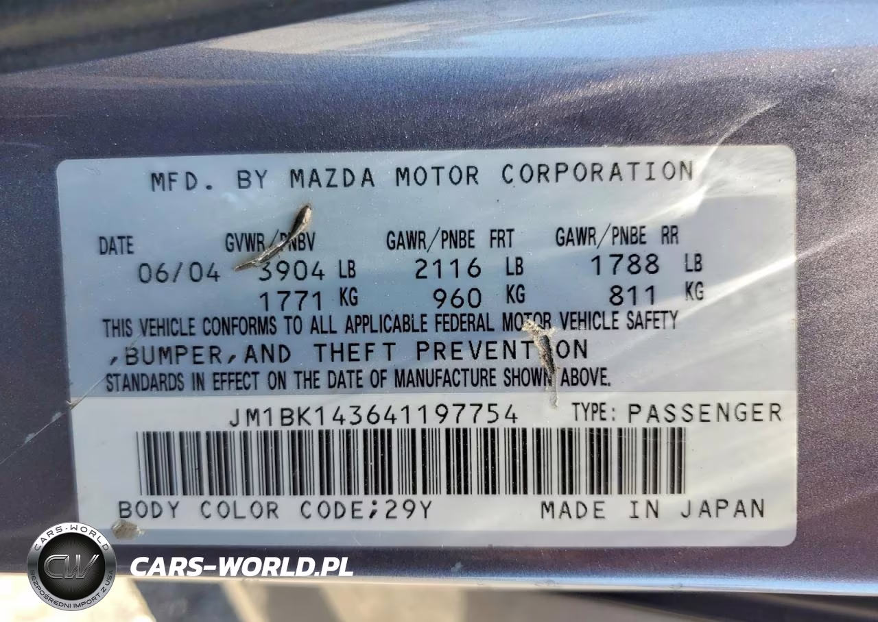 2004 Mazda 3 Hatchback VIN:JM1BK143641197754 - 12