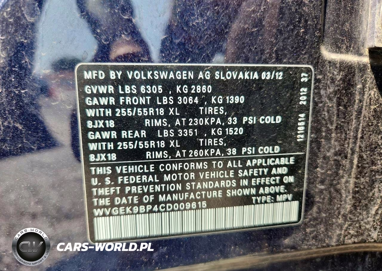 2012 Volkswagen Touareg V6 Tdi VIN:WVGEK9BP4CD009615 - 12