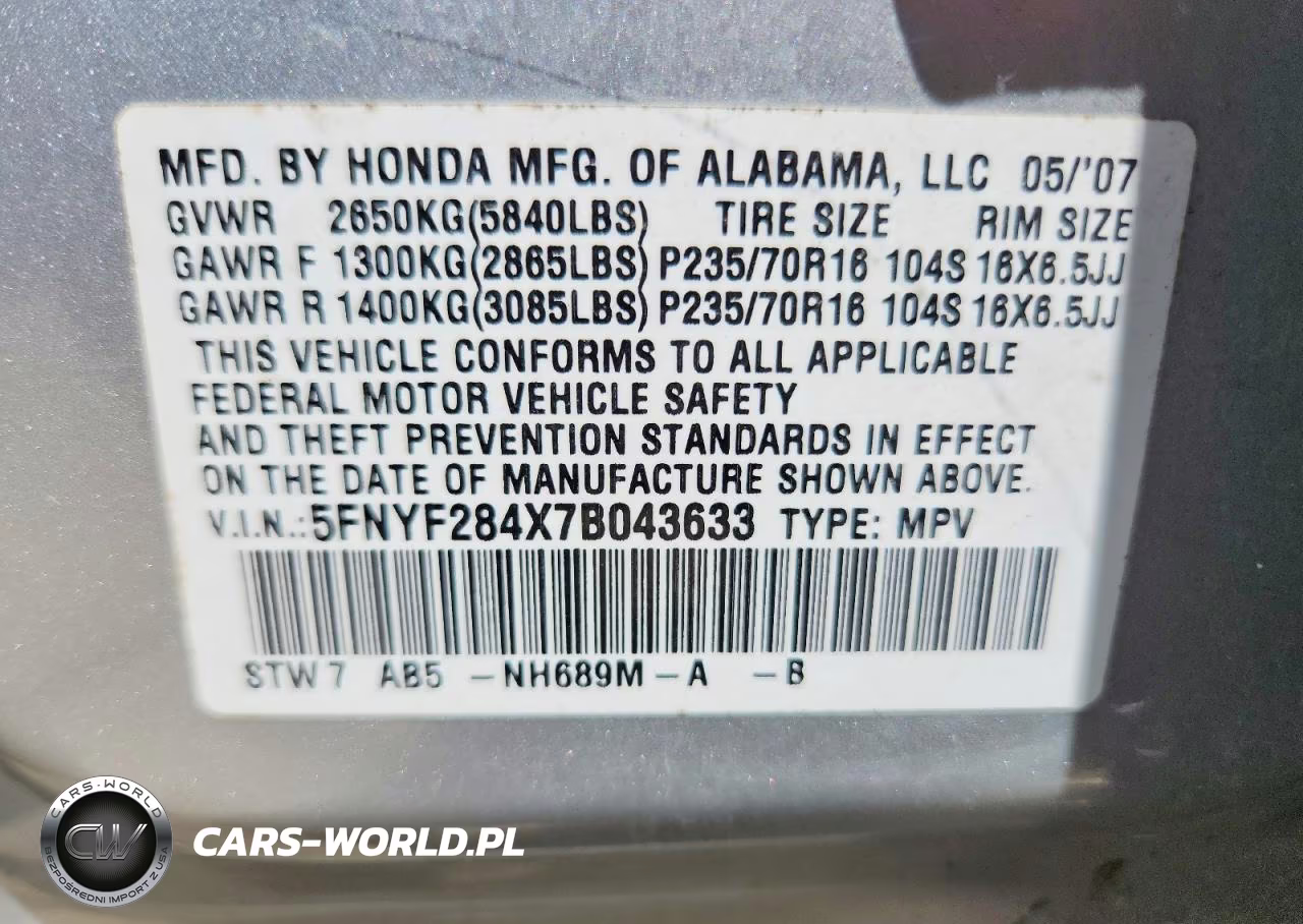 2007 Honda Pilot Ex VIN:5FNYF284X7B043633 - 13