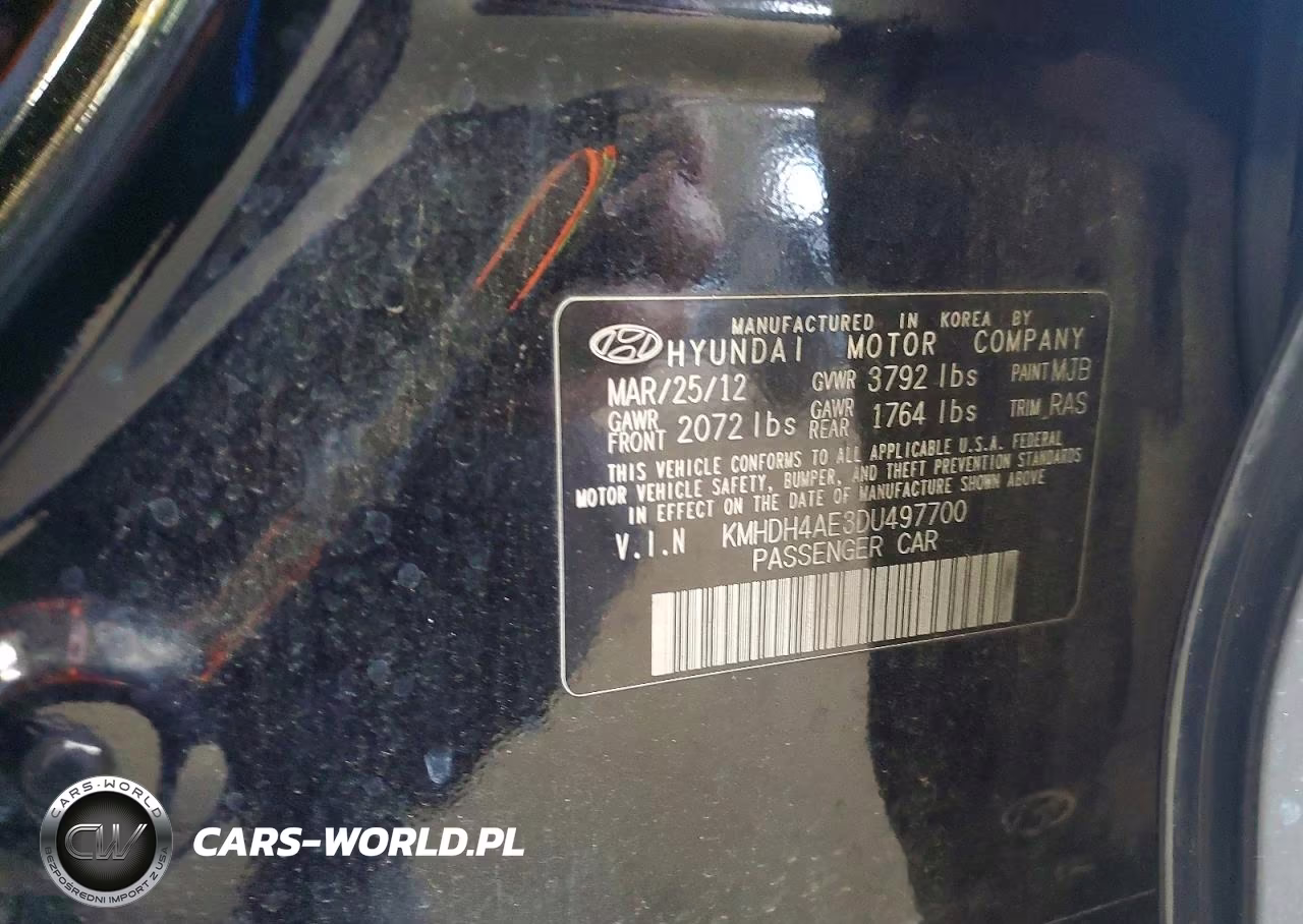 2013 Hyundai Elantra Gls VIN:KMHDH4AE3DU497700 - 12