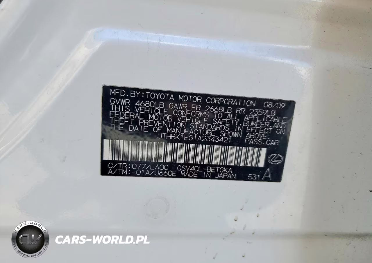 2010 Lexus Es 350 VIN:JTHBK1EG1A2343421 - 12