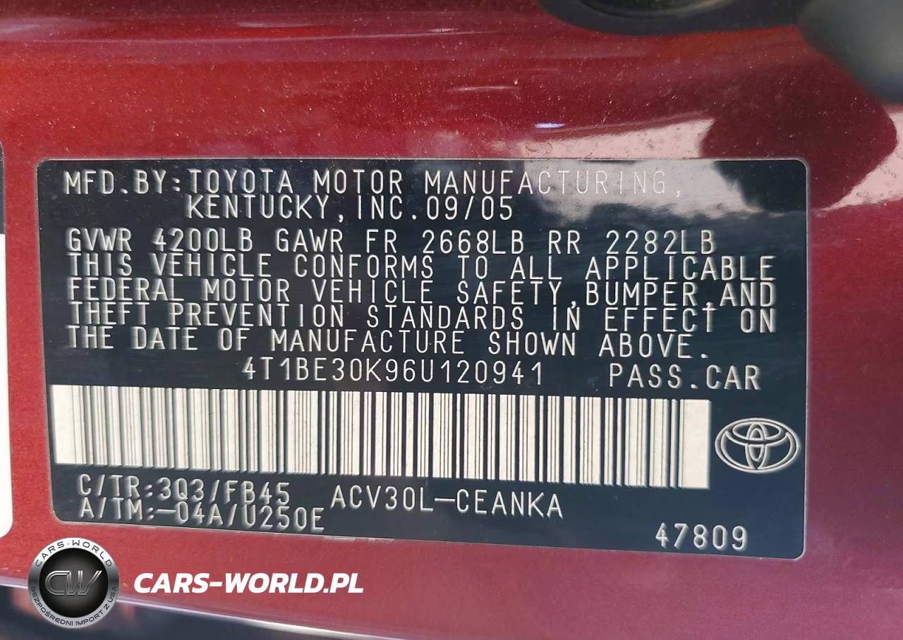 2006 Toyota Camry Le VIN:4T1BE30K96U120941 - 12