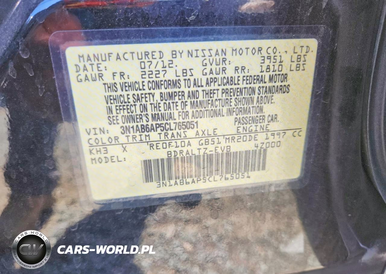 2012 Nissan Sentra 2.0 VIN:3N1AB6AP5CL765051 - 12