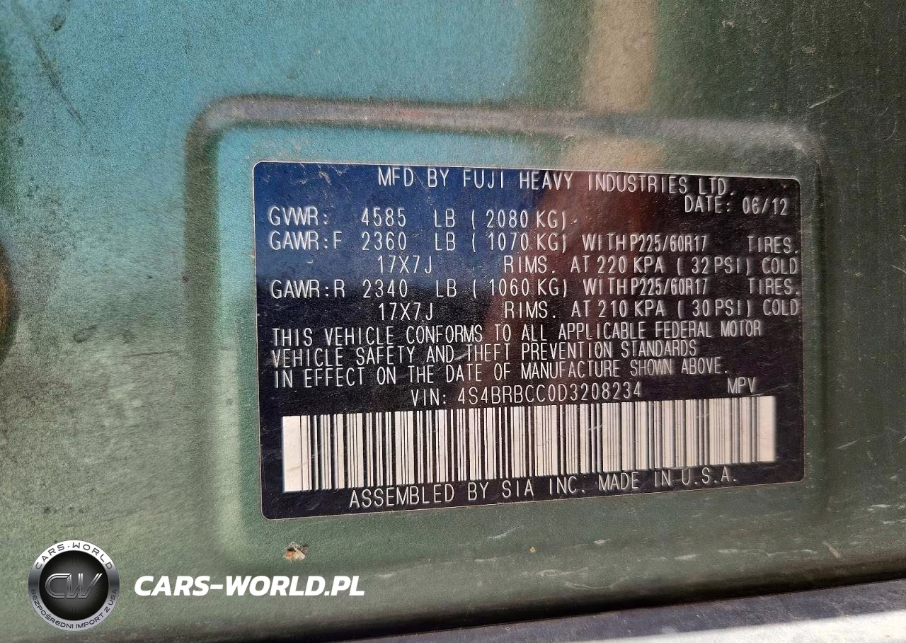 2013 Subaru Outback 2.5I Premium VIN:4S4BRBCC0D3208234 - 12