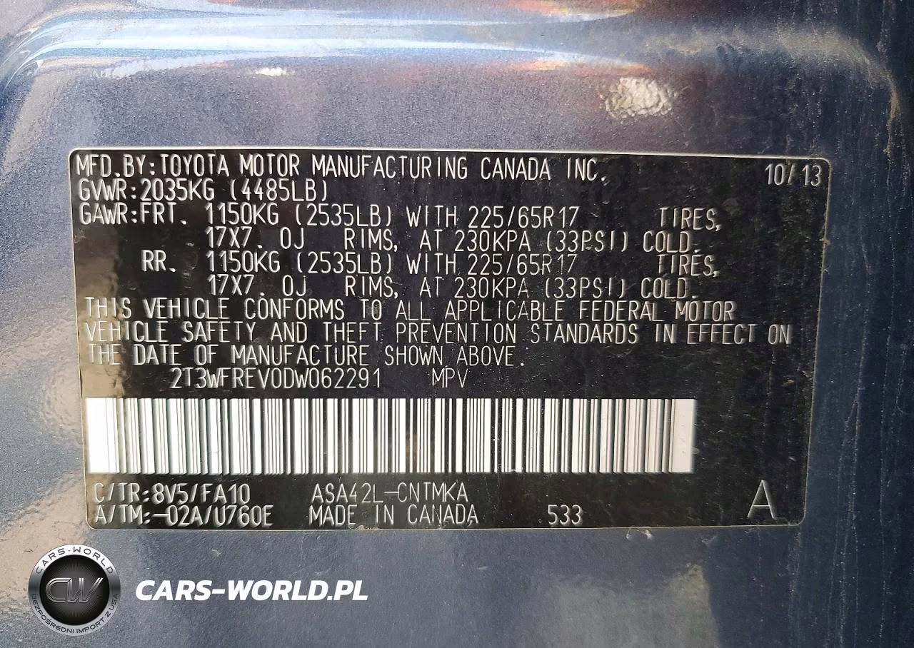 2013 Toyota Rav4 Xle VIN:2T3WFREV0DW062291 - 13