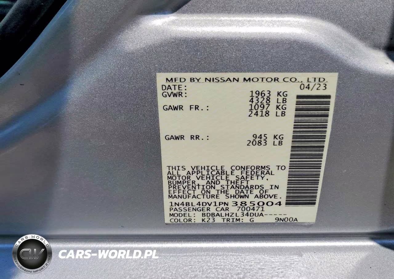 2023 Nissan Altima Sv VIN:1N4BL4DV1PN385004 - 12