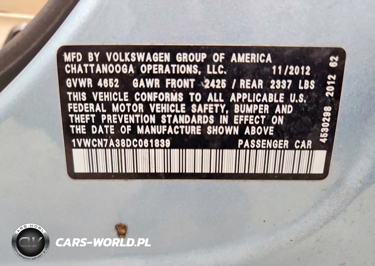 2013 Volkswagen Passat Sel VIN:1VWCN7A38DC061839 - 12