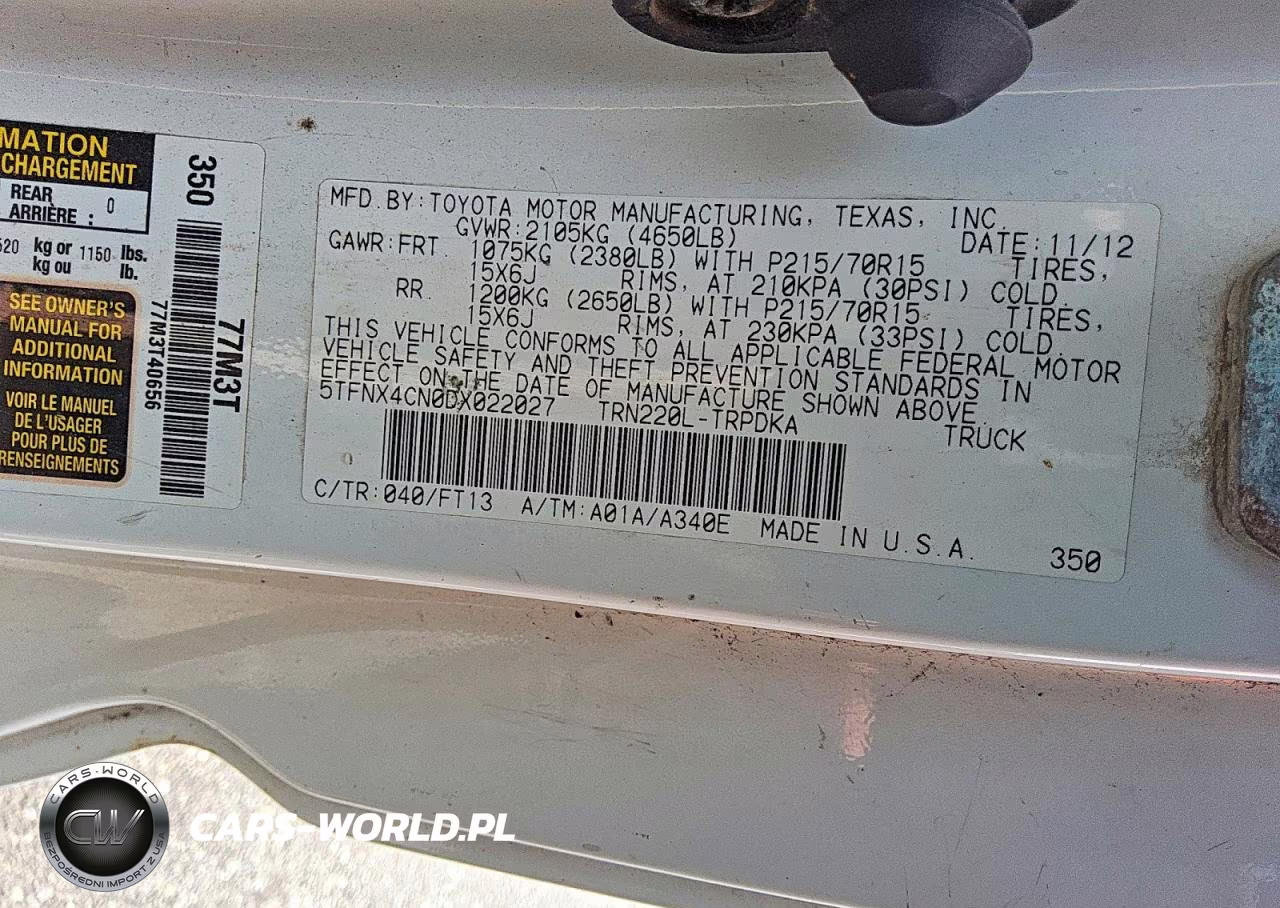 2013 Toyota Tacoma Base VIN:5TFNX4CN0DX022027 - 12
