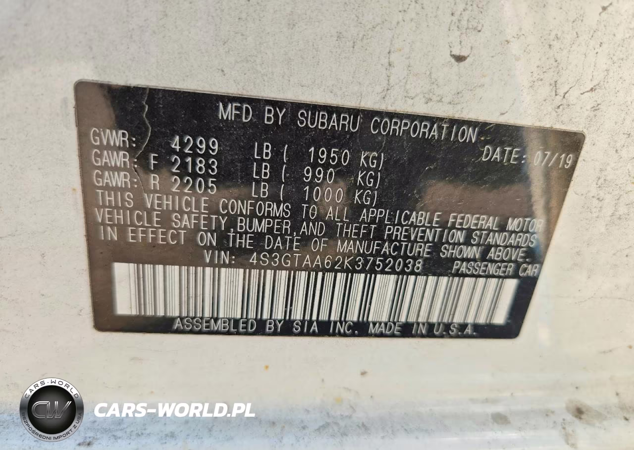 2019 Subaru Impreza VIN:4S3GTAA62K3752038 - 12
