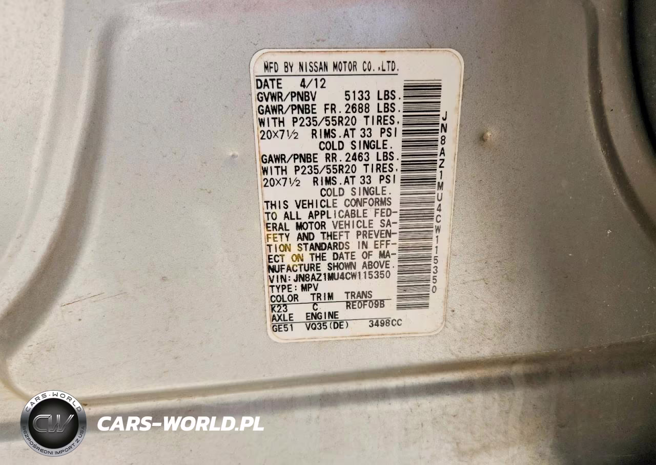 2012 Nissan Murano S VIN:JN8AZ1MU4CW115350 - 14