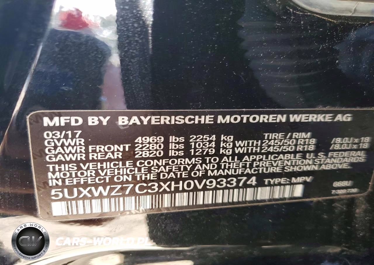 2017 BMW X3 Sdrive28I VIN:5UXWZ7C3XH0V93374 - 12