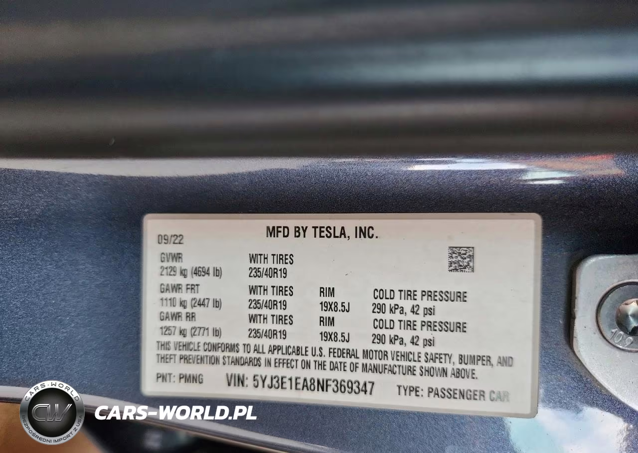 2022 Tesla Model 3 VIN:5YJ3E1EA8NF369347 - 12