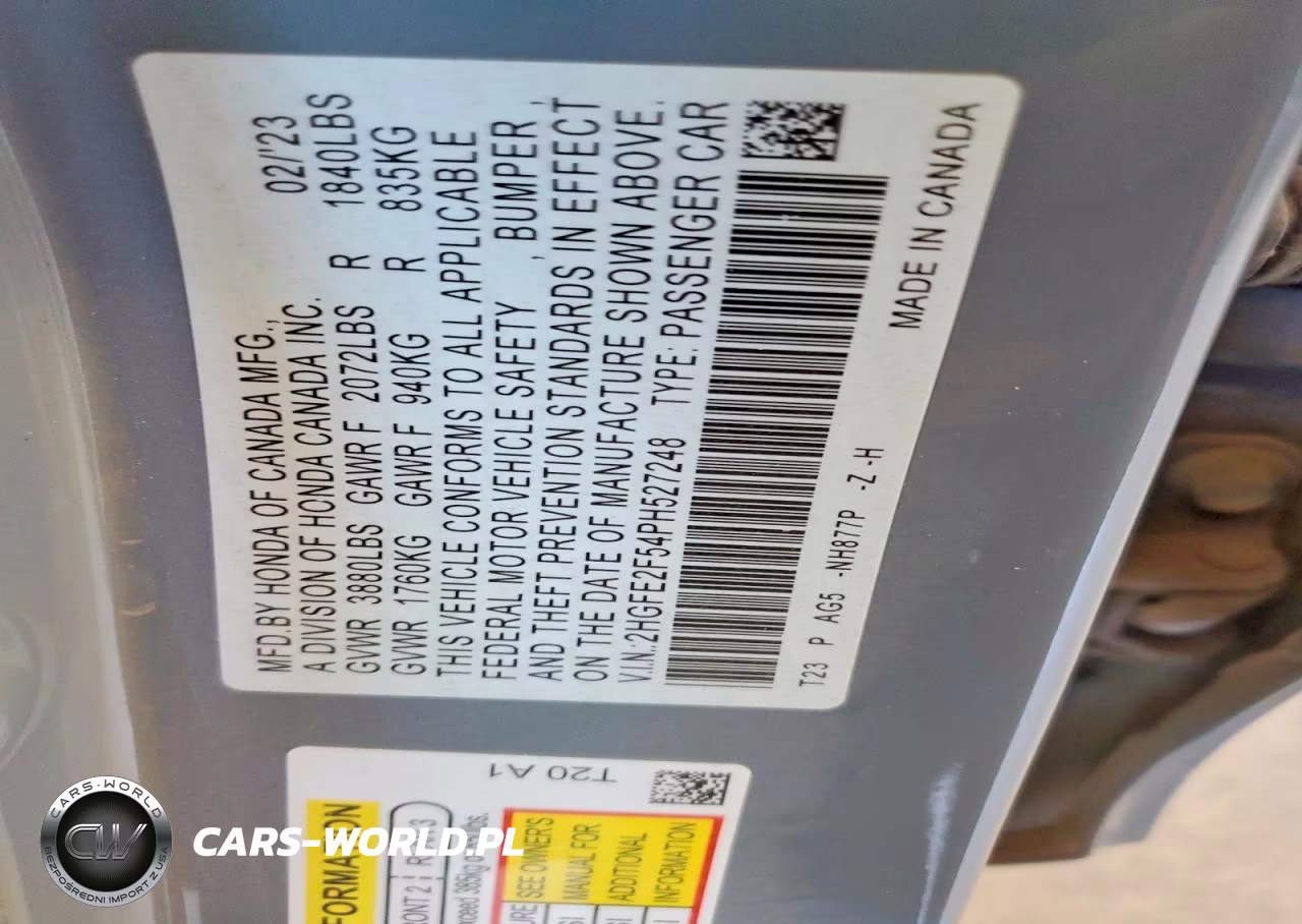 2023 Honda Civic Sport VIN:2HGFE2F54PH527248 - 13