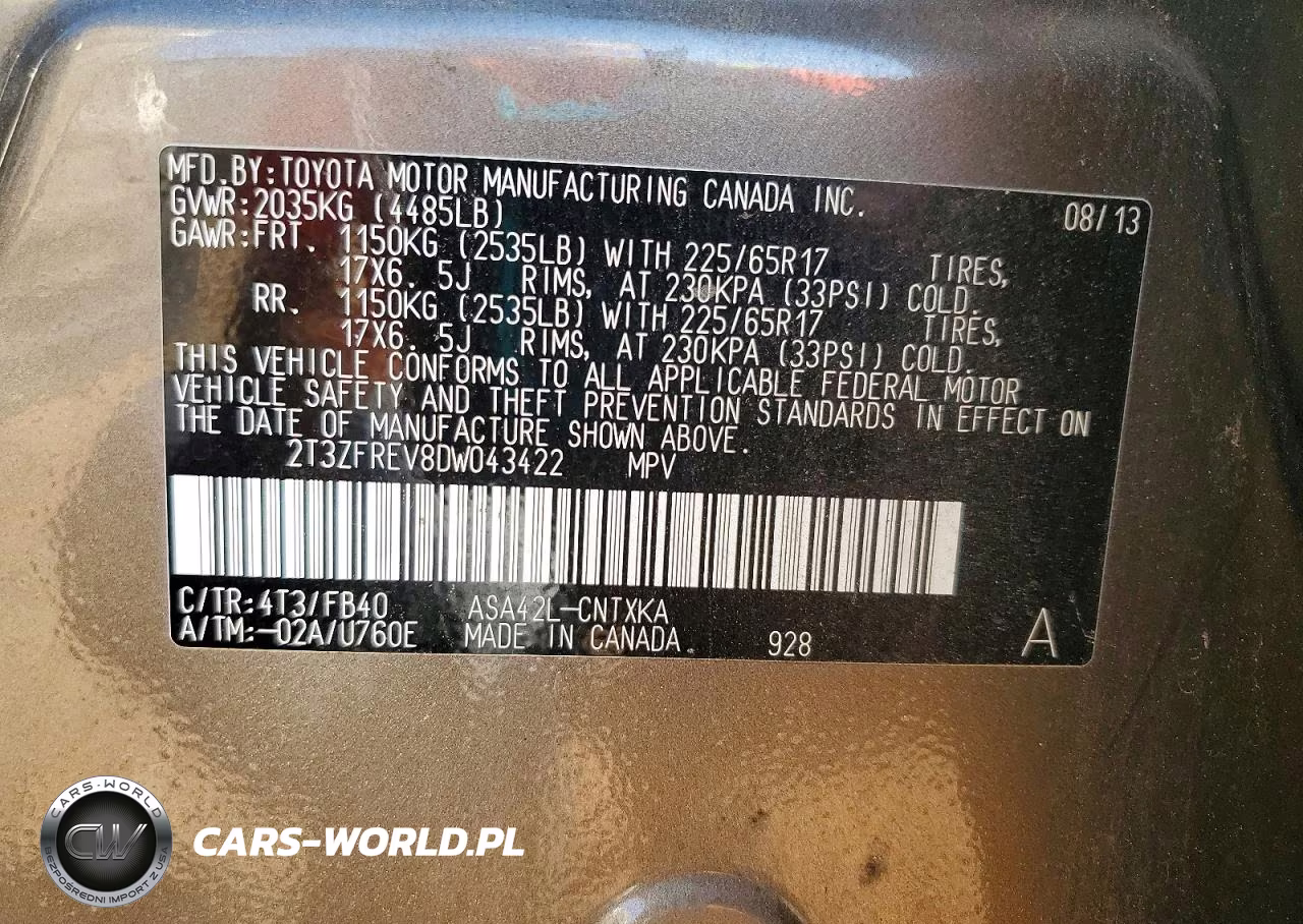 2013 Toyota Rav4 Le VIN:2T3ZFREV8DW043422 - 13