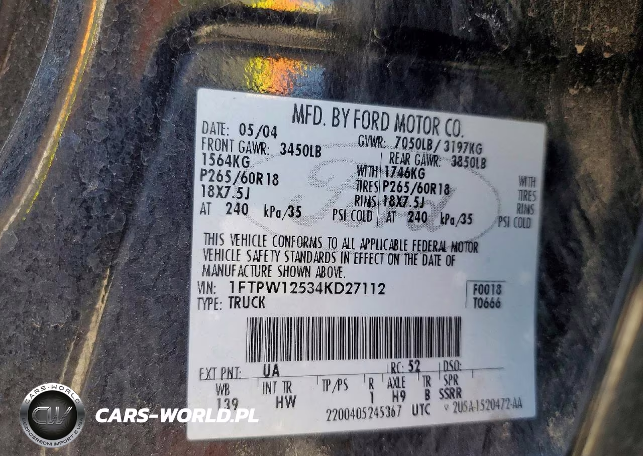 2004 Ford F150 Supercrew VIN:1FTPW12534KD27112 - 12