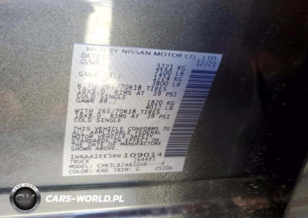 2024 Nissan Titan Sv 4X2 VIN:1N6AA1EE5RN109014 - 12