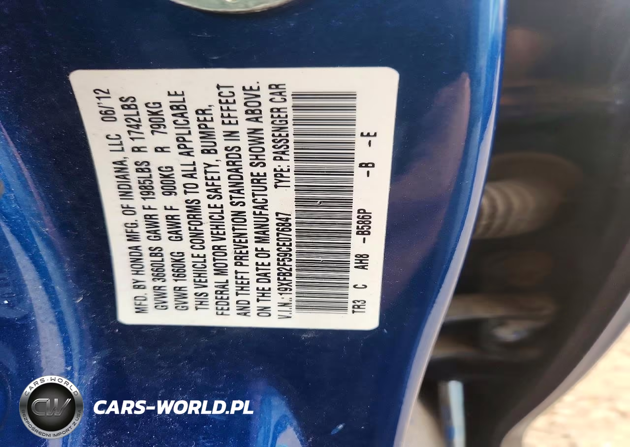 2012 Honda Civic Lx VIN:19XFB2F59CE076847 - 12