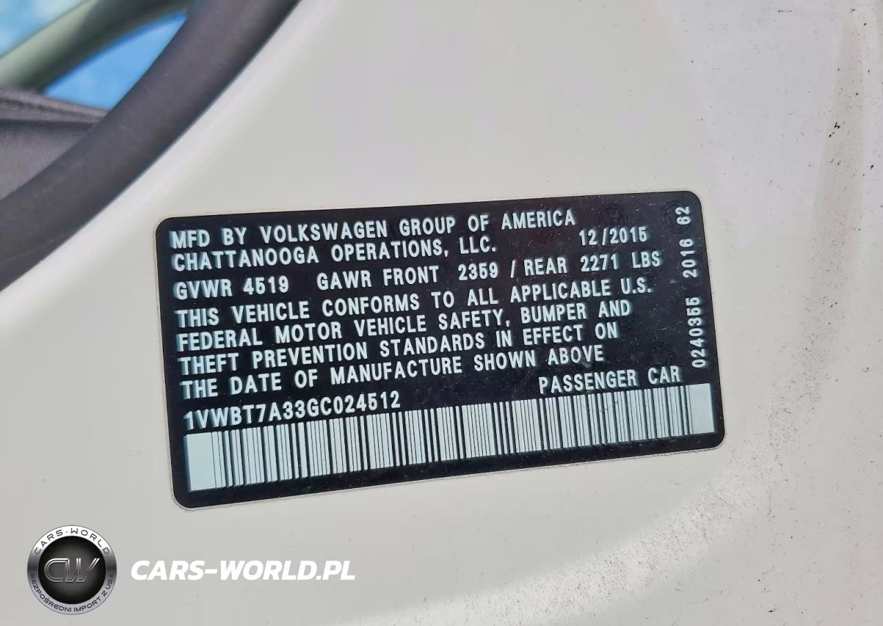 2016 Volkswagen Passat Se VIN:1VWBT7A33GC024512 - 12