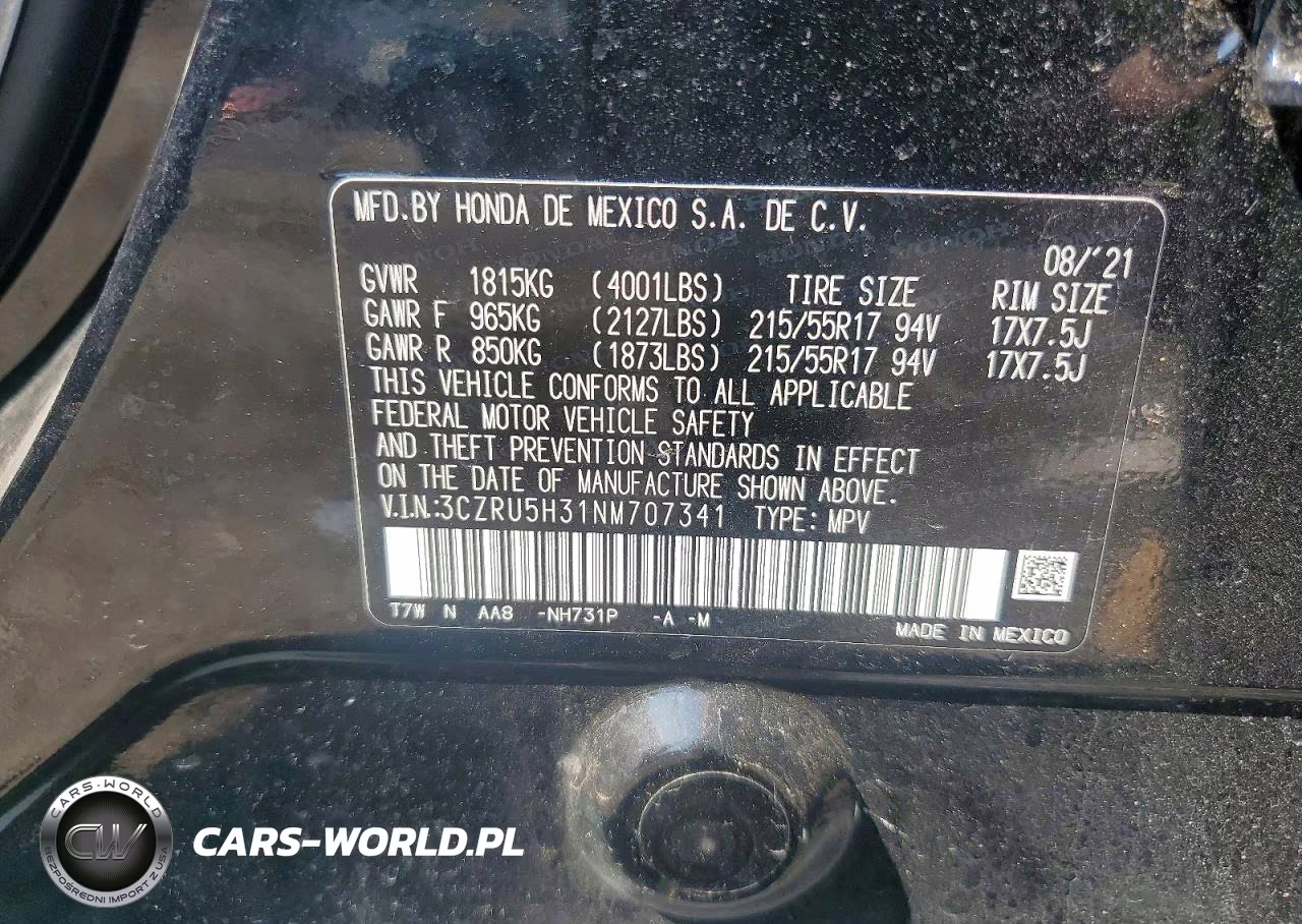 2022 Honda Hr-V Lx VIN:3CZRU5H31NM707341 - 13