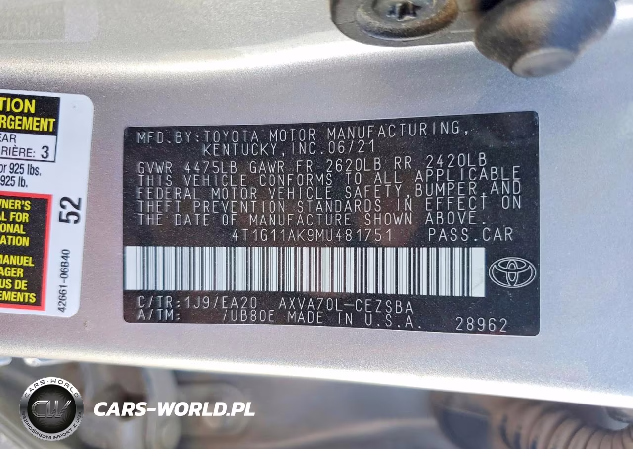 2021 Toyota Camry Se VIN:4T1G11AK9MU481751 - 12