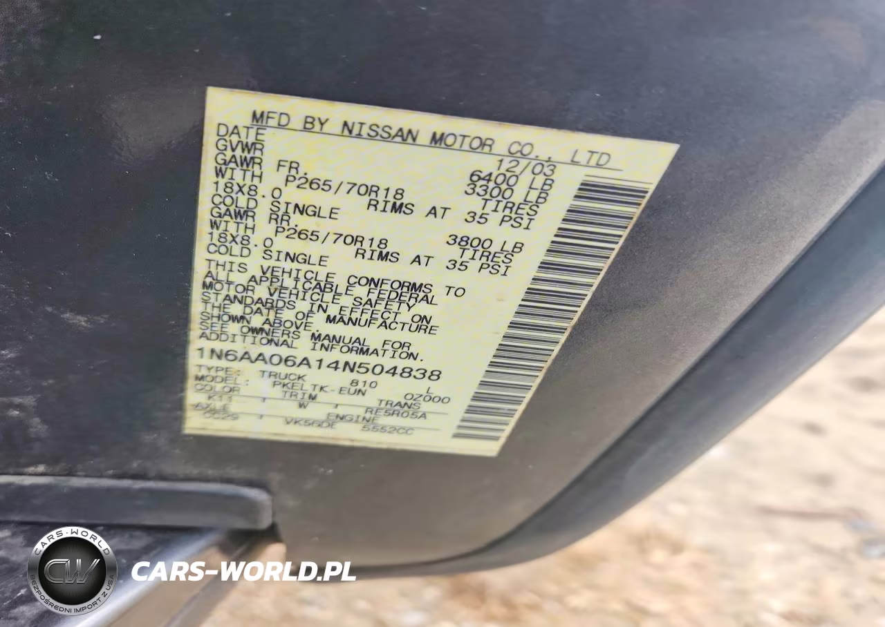 2004 Nissan Titan Xe VIN:1N6AA06A14N504838 - 12