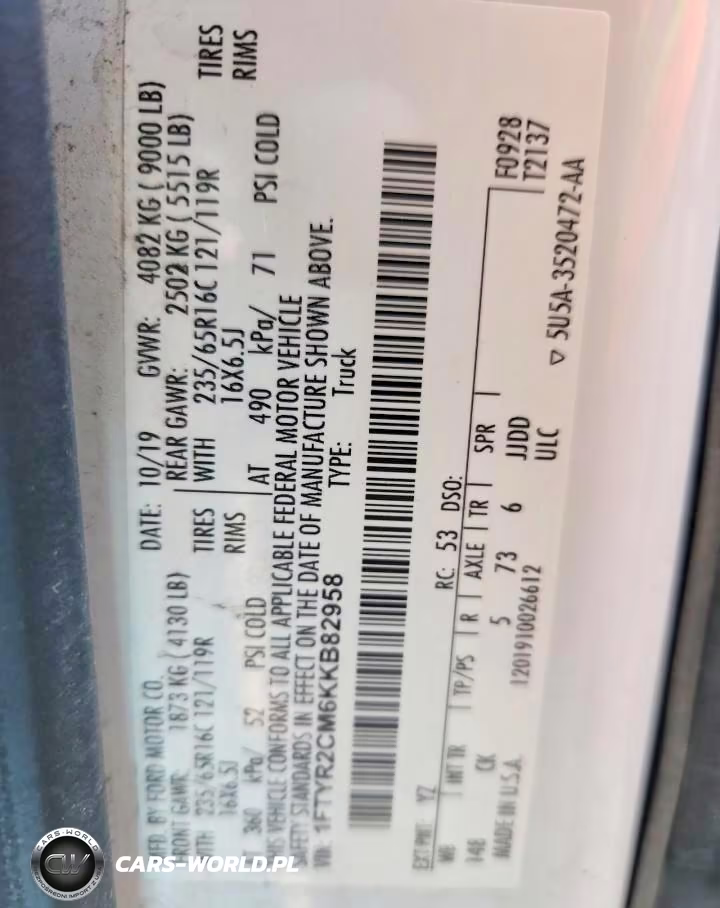 2019 Ford Transit T-250 VIN:1FTYR2CM6KKB82958 - 13