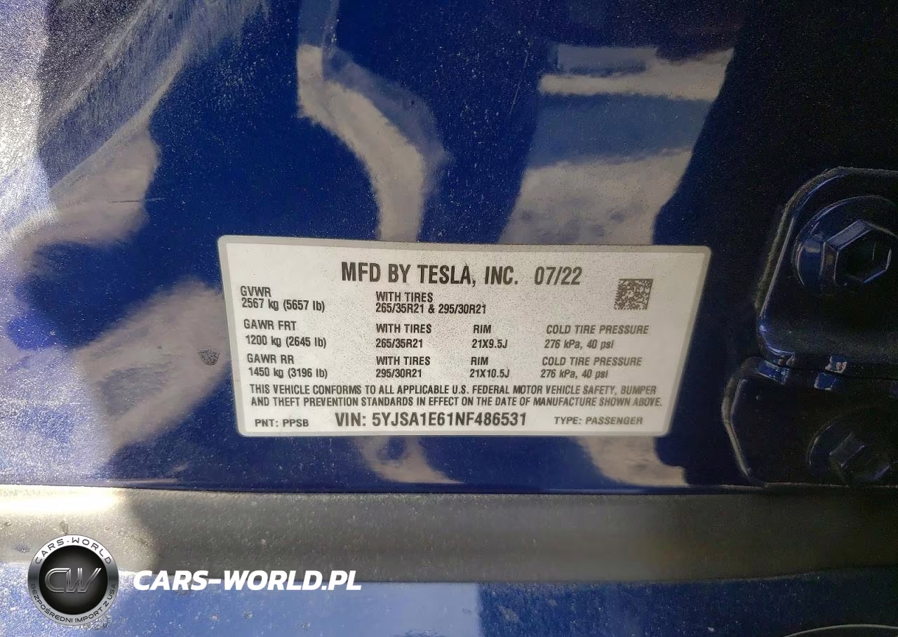 2022 Tesla Model S VIN:5YJSA1E61NF486531 - 13