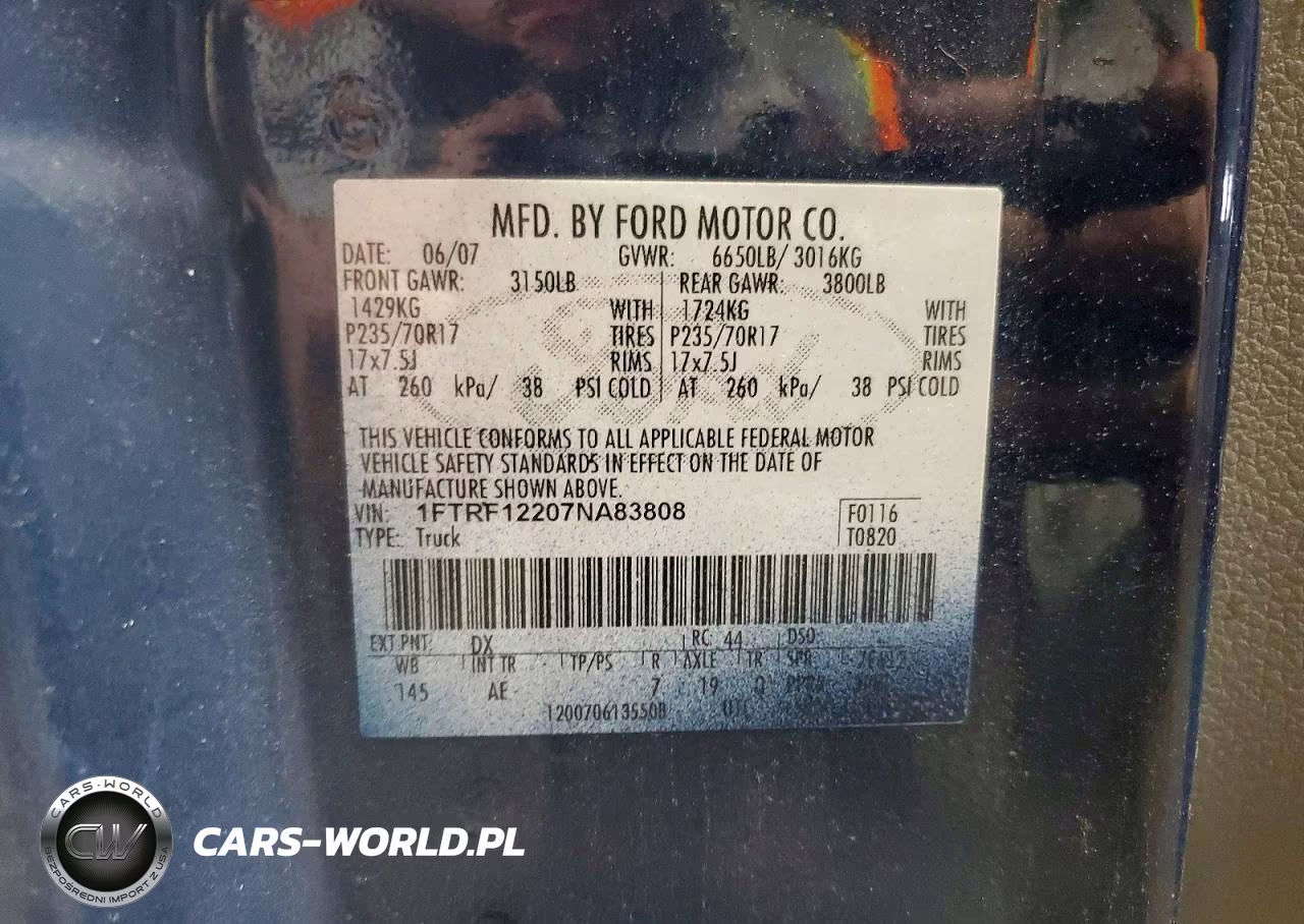 2007 Ford F150 VIN:1FTRF12207NA83808 - 12