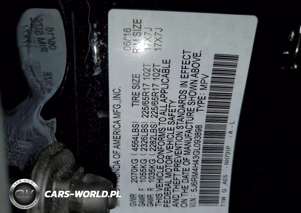 2016 Honda Cr-V Se VIN:5J6RM4H43GL093898 - 14