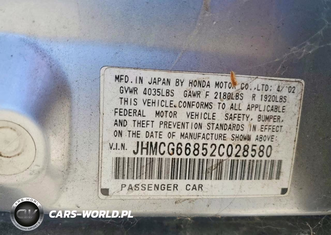 2002 Honda Accord Ex VIN:JHMCG66852C028580 - 12