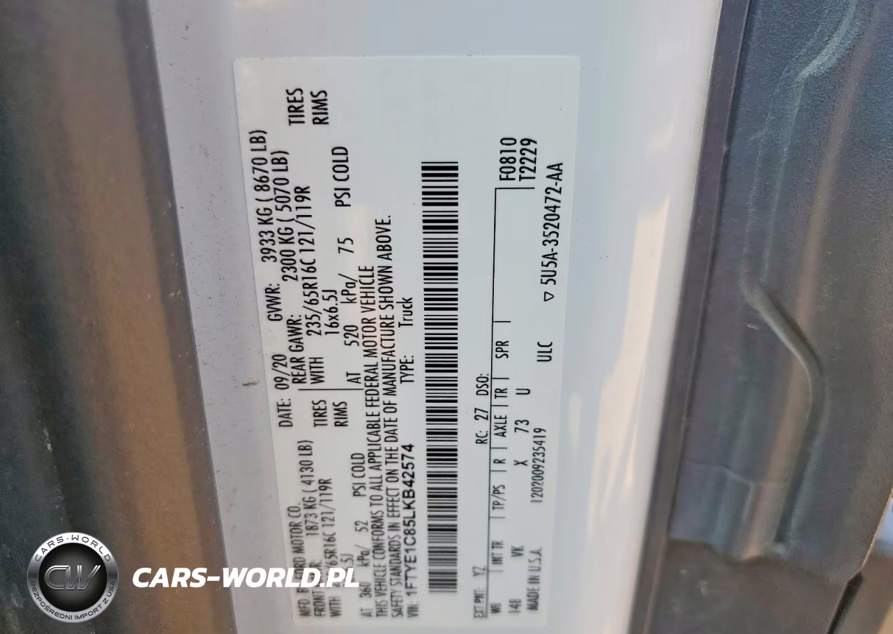 2020 Ford Transit T-150 VIN:1FTYE1C85LKB42574 - 13