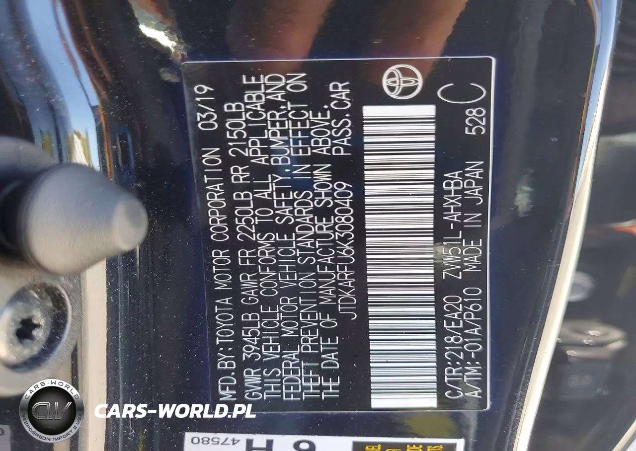2019 Toyota Prius Xle VIN:JTDKARFU6K3080409 - 12