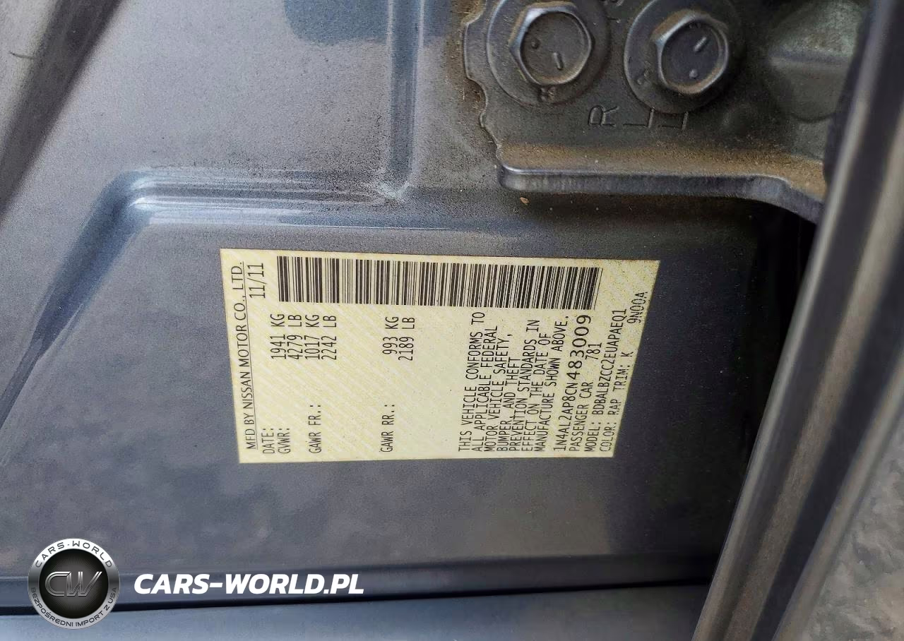 2012 Nissan Altima 2.5 VIN:1N4AL2AP8CN483009 - 12