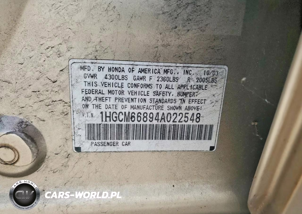 2004 Honda Accord Ex VIN:1HGCM66894A022548 - 12